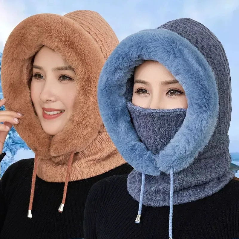 Thicken Knitted Fleece One-Piece Winter Scarf Mask