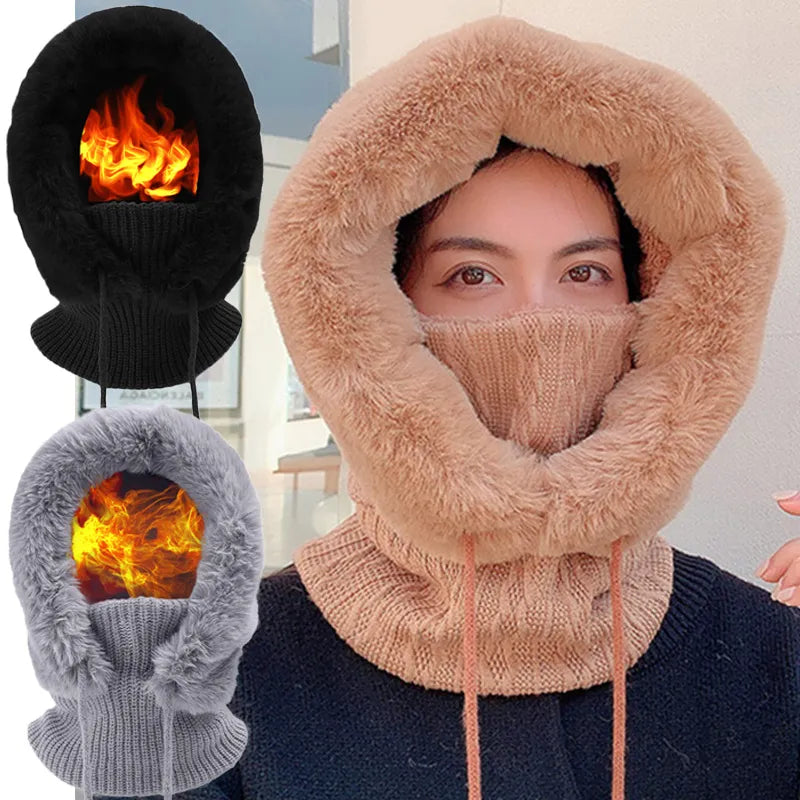 Thicken Knitted Fleece One-Piece Winter Scarf Mask