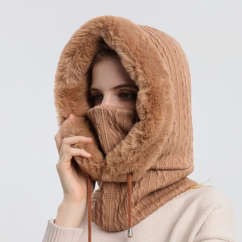 Thicken Knitted Fleece One-Piece Winter Scarf Mask